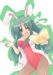  bad_id book bunny_ears bunny_girl bunnysuit green_eyes green_hair hidamari_sketch long_hair nanaya_(pixiv) pantyhose rabbit_ears smile wink yoshinoya 
