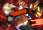  2girls bare_shoulders blonde_hair dark_skin god_eater god_eater_burst highres hoodie looking_back multiple_girls plaid real_xxiii red_eyes skirt thighhighs zettai_ryouiki 