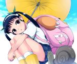  bad_id bag bakemonogatari black_hair blush hachikuji_mayoi kasai_shin monogatari_(series) snail solo twintails umbrella 