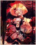  alternate_costume alternate_wings arms_up cercis feathers flower izayoi_sakuya multiple_girls red_rose remilia_scarlet rose thigh-highs thighhighs touhou wings 