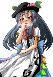  blush breath food frpjx283 fruit gaoo_(frpjx283) hand_on_face hand_on_own_face hat hinanawi_tenshi peach solo touhou 