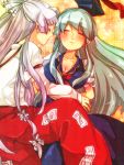  2girls :3 apricoh closed_eyes fujiwara_no_mokou happy hat kamishirasawa_keine multiple_girls smile touhou 