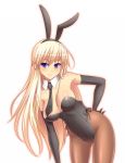  bent_over blonde_hair blue_eyes breasts bunny_ears bunnysuit hanna-justina_marseille long_gloves necktie pantyhose rabbit_ears strike_witches surume_(clavis) tan_pantyhose 