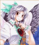  bow cape eyes hair_bow long_hair mizunashi_(second_run) necktie red_eyes reiuji_utsuho second-run shikishi solo touhou traditional_media wings 