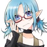  blue_hair blush choker face glasses halterneck hands kaida lowres original pointy_ears solo twintails 