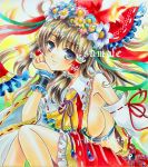    at_classics breasts butterfly detached_sleeves flower hair_flower hair_ornament hakurei_reimu japanese_clothes marker_(medium) miko sample sideboob solo touhou traditional_media wrist_cuffs 