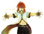  closed_eyes gloves luke_fon_fabre male midriff outstretched_arms red_hair redhead simple_background solo spread_arms tales_of_(series) tales_of_the_abyss white_background whiteawing 