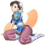  boots bracelet breasts bun_cover capcom china_dress chinese_clothes chun-li double_bun iyokawa jewelry large_breasts legs pantyhose solo spiked_bracelet spikes street_fighter thick_thighs thighs 