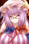  breasts crescent crescent_moon der_junge glasses hat huge_breasts long_hair patchouli_knowledge purple_eyes purple_hair solo touhou violet_eyes 