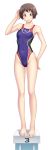  brown_eyes brown_hair competition_swimsuit erect_nipples highres kuri_(kurigohan) legs mizuno one-piece_swimsuit short_hair swimsuit 