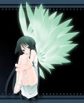  feet flat_chest green_eyes green_hair leg_hug long_hair mitchie mitsu_king ribbon saya saya_no_uta solo sundress very_long_hair wings 