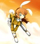  blue_eyes breasts bunny_ears charlotte_e_yeager goggles kurokoge013 long_hair open_mouth orange_hair rabbit_ears smile strike_witches striker_unit tail uniform 