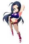  blue_hair breasts cleavage cleavage_cutout cool_&amp;_sexy_(idolmaster) fishnet_pantyhose fishnets highres idolmaster large_breasts minase_iori miura_azusa navel pantyhose perspective red_eyes takeya_yuuki 