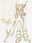  baku_(artist) boot boots braid detached_sleeves hair_ornament hand_on_hip imu legend_of_mana long_hair monochrome polearm seiken_densetsu smile twin_braids weapon 