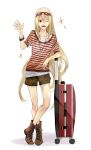  blonde_hair boots bracelet casual inazuma_eleven izumi_(nagashi) jewelry leaning legs long_hair necklace red_eyes shirt shorts striped striped_shirt suitcase sunglasses trap very_long_hair wink 