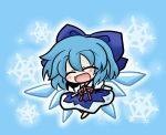  chibi cirno hair_ribbon happy ribbon snowflakes solo touhou wings yanagi_(artist) 
