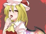  blood finger_in_mouth flandre_scarlet hat miki_plus miki_purasu open_mouth red_eyes short_hair solo touhou wings 