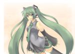  detached_sleeves green_eyes green_hair hatsune_miku kus long_hair necktie skirt smile solo thigh-highs thighhighs twintails very_long_hair vocaloid 
