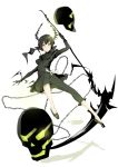  black_rock_shooter chain dead_master glowing_eye highres horns rib:y(uhki) scythe skull weapon yuhki 