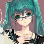  aqua_hair glasses hatsune_miku nail_polish ouka_mai portrait smile twintails vocaloid 