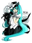  aqua_eyes aqua_hair bad_id birthday circus66 flower gloves hat hat_ribbon hatsune_miku long_hair microphone ribbon rose solo very_long_hair vocaloid white_rose wrist_cuffs 