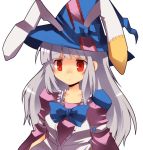  animal_ears bow bunny_ears dress hat irisu_kyouko irisu_syndrome long_hair maho_(boku_no_kao_wo_otabeyo) rabbit_ears red_eyes ringed_eyes silver_hair solo white_hair witch_hat 