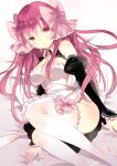  bow detached_sleeves domotolain dream_c_club hair_bow pink_hair red_eyes solo thigh-highs thighhighs 