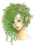  blue_eyes dryad green_hair highres icori jewelry ladybug leaf lips original plant plant_girl single_earring solo 