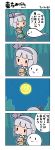  4koma bag bamboo bamboo_forest blush_stickers bunny chibi chikuwabu comic forest full_moon hammer highres konpaku_youmu konpaku_youmu_(ghost) long_image moon moon_rabbit myon nature smile solo tall_image thinking touhou translated 