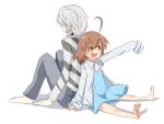  accelerator ahoge back-to-back barefoot brown_eyes brown_hair jewelry last_order necklace pointing to_aru_majutsu_no_index white_hair 