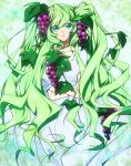  cougar dress food fruit grapes green_eyes green_hair highres ivy long_hair original solo twintails very_long_hair 