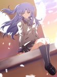  angel_beats! blazer feathers ka2 kneehighs long_hair pleated_skirt school_uniform silver_hair skirt socks solo tachibana_kanade wings yellow_eyes 