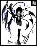  bad_id bird black_legwear black_thighhighs border highres houjuu_nue kanji leg_lift polearm riku_yama snake standing_on_one_leg thigh-highs thighhighs touhou translated trident weapon wings 