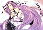  breasts collar detached_sleeves dress fate/hollow_ataraxia fate/stay_night fate_(series) hair_ribbon highres large_breasts long_hair purple_eyes purple_hair ribbon rider smile solo very_long_hair violet_eyes 