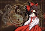  bow brown_hair detached_sleeves dragon hair_bow hakurei_reimu lili2th red_eyes solo touhou yin_yang 