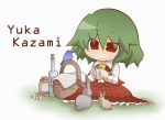  bird bunny character_name cork cup green_hair gurageida kazami_yuuka rabbit red_eyes sitting skirt skirt_set solo touhou 