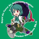  blue_eyes blue_hair blush_stickers commentary geta hawker_hurricane heterochromia karakasa karakasa_obake military red_eyes sakurato_tsuguhi short_hair solo tatara_kogasa tongue touhou umbrella world_war_ii wwii 