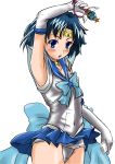  absurdres armpits arms_up bishoujo_senshi_sailor_moon elbow_gloves gloves goggles highres k@non magic_wand magical_girl mercury_symbol mizuno_ami panties pantyshot sailor_mercury school_uniform serafuku solo underwear wand 