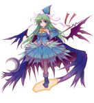  black_wings blue_dress boots bowtie chou_denjinuko dress green_eyes green_hair long_hair mima pantyhose staff standing touhou wings wizard_hat 