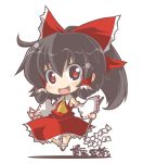 ascot bow brown_hair chibi crazy_developers detached_sleeves fang gohei hair_bow hakurei_reimu japanese_clothes miko ofuda red_eyes solo touhou transparent_background 