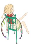 barefoot blonde_hair bottomless chair cup feet flandre_scarlet from_behind glass itsuki_kuro looking_back no_hat no_headwear no_pants orange_eyes outstretched_leg panties pink_panties simple_background sitting sleeveless solo touhou underwear wine wine_glass wings 