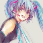  :d bangs bare_shoulders blue_eyes blue_hair detached_sleeves hatsune_miku headset long_hair lowres oekaki open_mouth pooj smile solo twintails vocaloid 