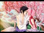  black_hair couple haruno_sakura naruto pink_hair uchiha_sasuke 