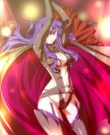  boots breasts cape center_opening cleavage crotch_flap ka2 large_breasts long_hair macross macross_frontier navel o-ring_top purple_hair sheryl_nome solo stage_lights thigh-highs thigh_boots thighhighs 
