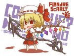  blonde_hair bow character_name cuffs engrish fang flandre_scarlet gurageida hat highres laevatein manacles open_mouth ranguage red_eyes solo touhou wings 