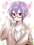  coat glasses grey_hair kei_(mstjtu) nagato_yuki oversized_clothes purple_eyes purple_hair short_hair suzumiya_haruhi_no_yuuutsu undershirt 