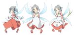  ascot blush brown_eyes dress fairy flower grey_hair highres knife maid original ponytail red_dress salute shoes smile socks solo standing tears touhou waving wings yasunao 
