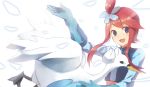  1girl fuuro_(pokemon) gloves gym_leader hair_ornament open_mouth outstretched_hand pokemon pokemon_(creature) pokemon_(game) pokemon_black_and_white pokemon_bw red_hair redhead smile swanna weee_(raemz) 