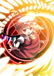  bobby_socks danmaku flandre_scarlet frills glowing hat hexagram magic_circle mary_janes open_mouth outstretched_arms outstretched_hand red_eyes shoes short_hair side_ponytail smile socks spread_arms touhou wings yukizuki_chikuba 