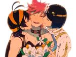  1girl 2boys ^_^ bandana black_hair bob_cut bouquet bruno_bucciarati closed_eyes flower jojo_no_kimyou_na_bouken maguro_(ma-glo) multiple_boys narancia_ghirga pink_hair short_hair trish_una 